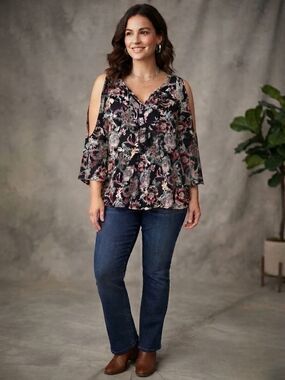 Wallpapher Boho Floral Paisley Bell-Sleeve Blouse Size M
